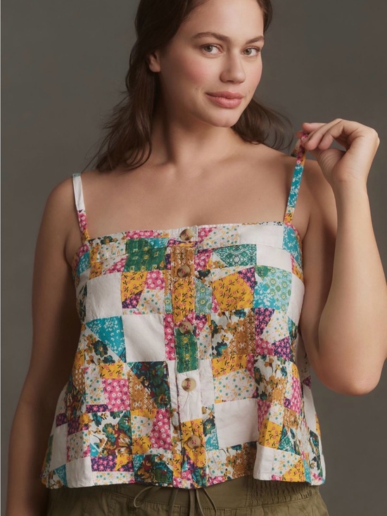 Pilcro Tops - Pilcro Multicolor Patchwork Floral Button-Front Tank Top